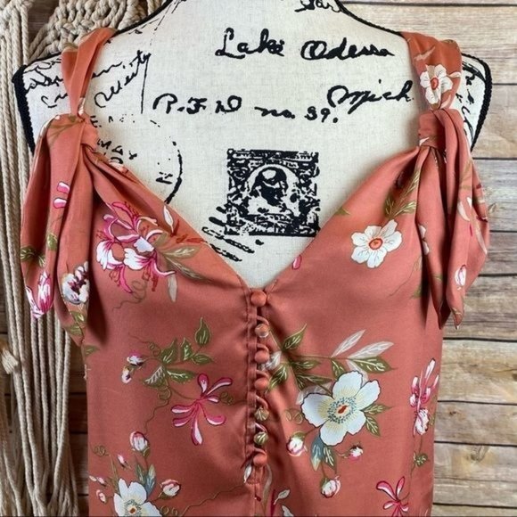 Rebecca Taylor | ‘Lita’ Sunset Floral Print Silk-Blend Tie Strap Tank Top Cami - Picture 3 of 8